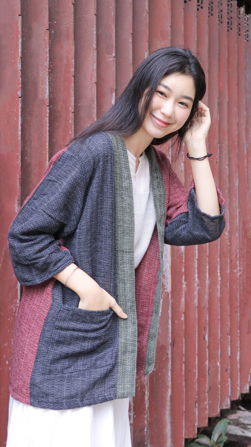 蔷薇果・手摇线和风外套  【 情人节 生日 】 - 女装上衣 - 棉 红色