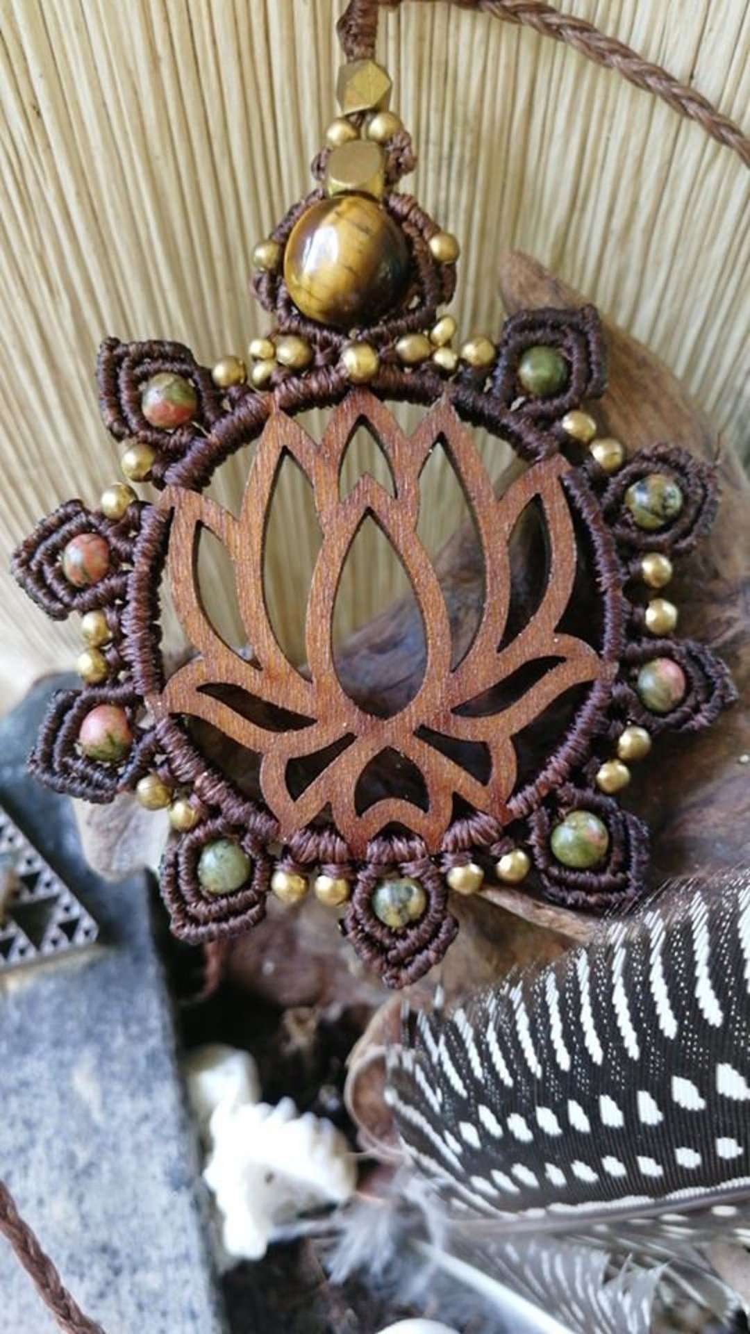 Lotus Macrame Necklace - 项链 - 木头 咖啡色