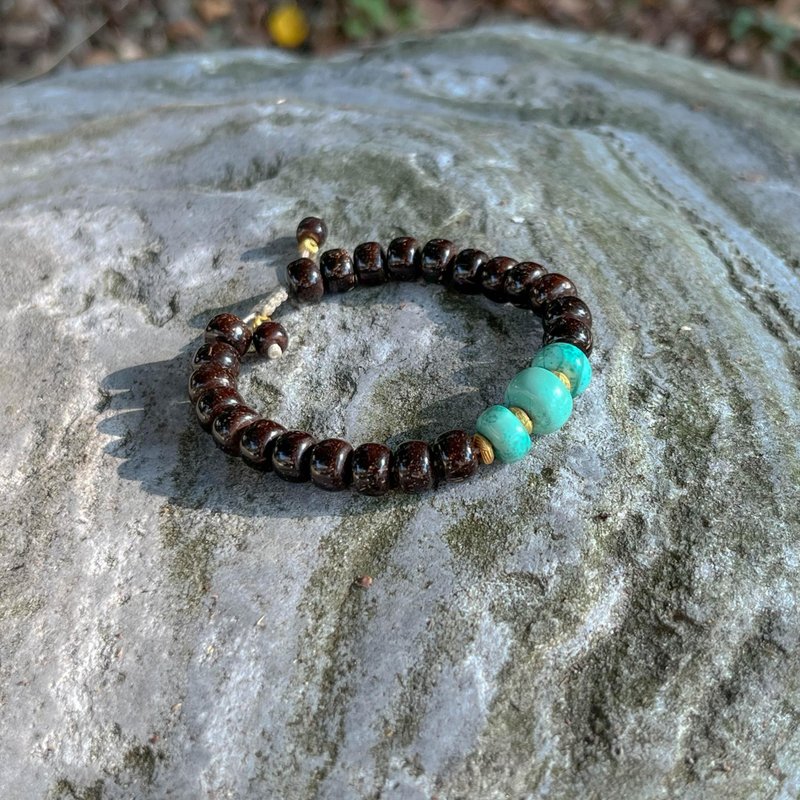 椰壳绿松石沙金手串 - 手链/手环 - 木头 