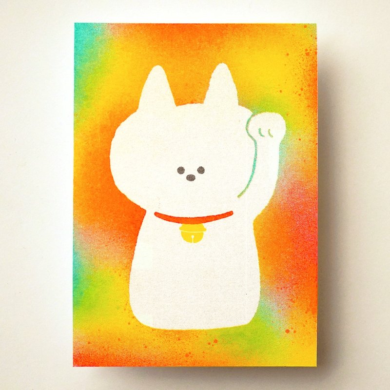 RISO明信片:招财猫(NG品) - 卡片/明信片 - 纸 多色