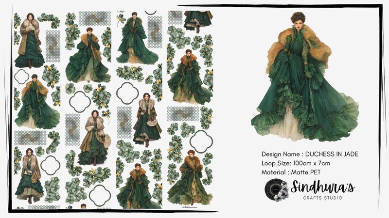 Duchess in Jade 翡翠公爵夫人 优雅人物 雾面 PET 胶带 手帐素材 - 贴纸 - 塑料 绿色