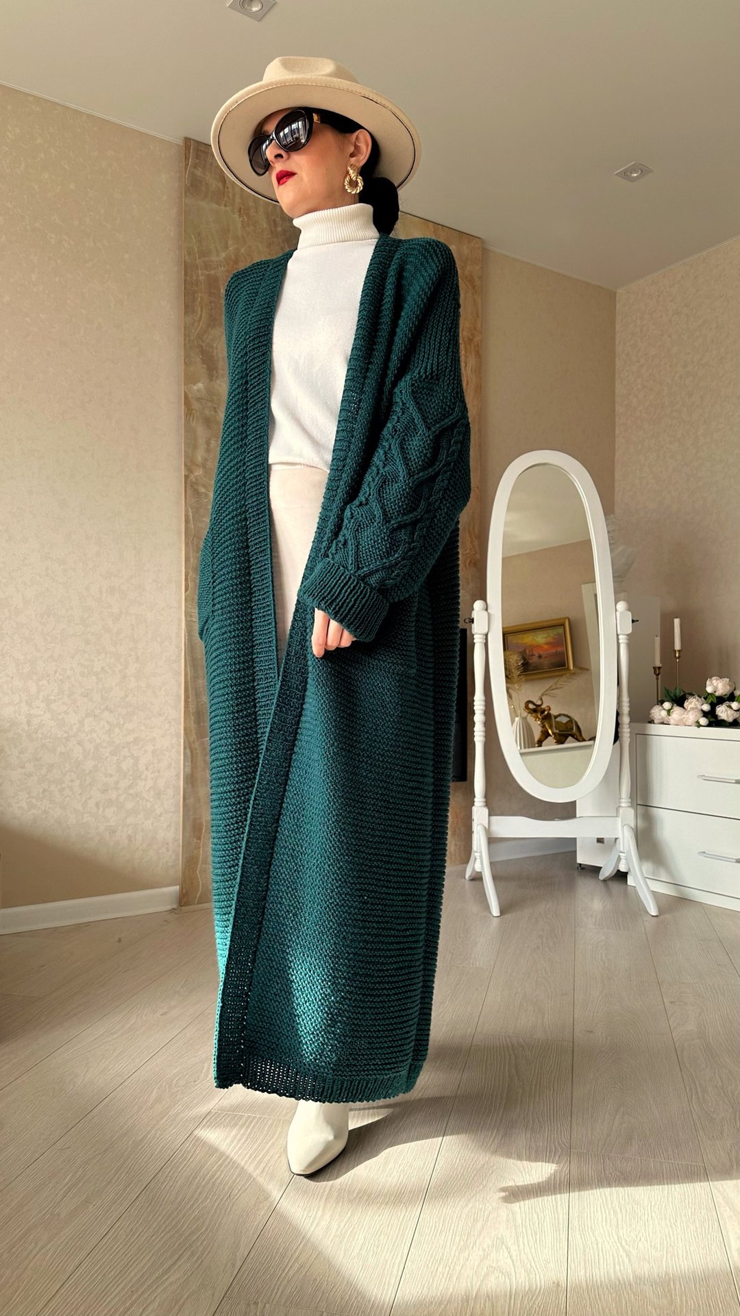 Long wool cardigan Long knit cardigan Green sweater - 女装针织衫/毛衣 - 羊毛 