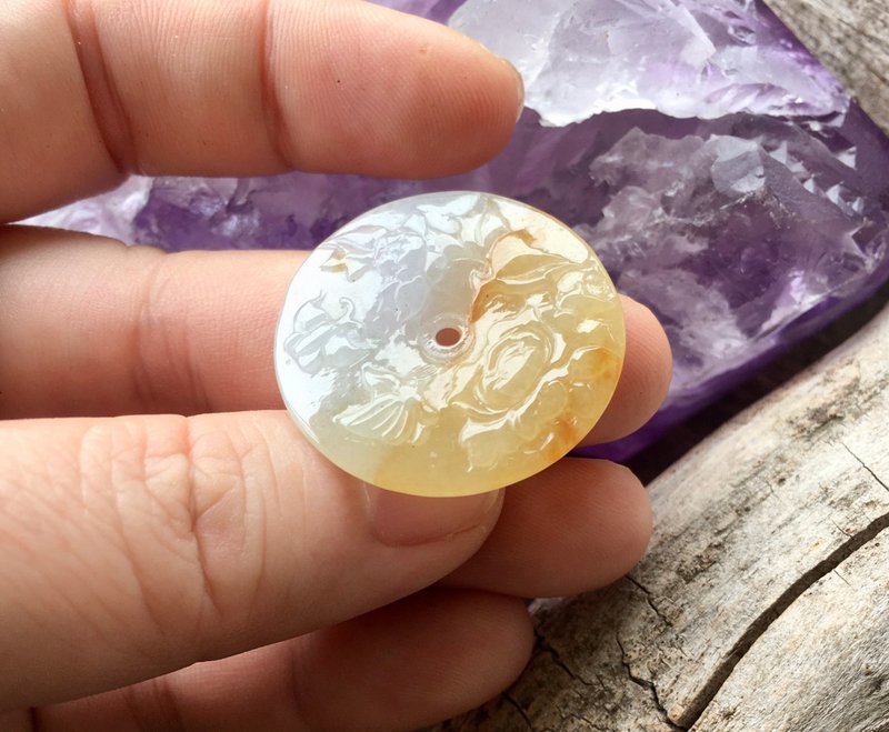 裸石 / 细糯种蜜糖黄翡平安扣 / A货翡翠 - 其他 - 宝石 橘色