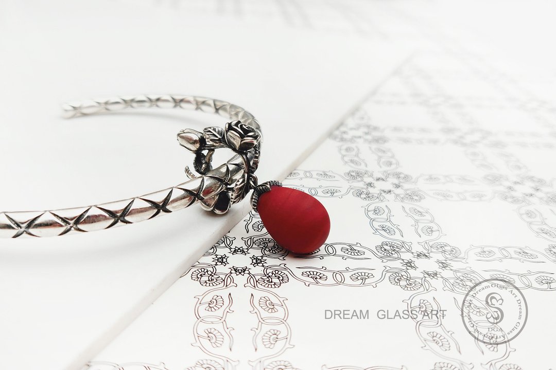 DreamGlassArt*蔷薇吊坠SBBG-190410-1 - 手链/手环 - 其他金属 银色