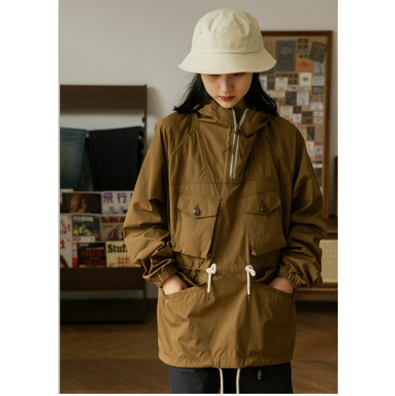 复古法式工装防风外套 咖啡色 户外 登山 露营 机能外套Anorak - 女装休闲/机能外套 - 其他材质 咖啡色