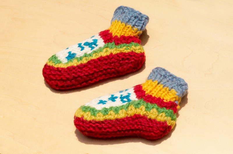 弥月礼物 限量一件针织纯羊毛保暖袜 / 儿童毛袜 / 童毛袜 / 内刷毛袜 / 针织毛袜 / 儿童室内袜 - 清新森林民族图腾 - 童装鞋 - 羊毛 多色