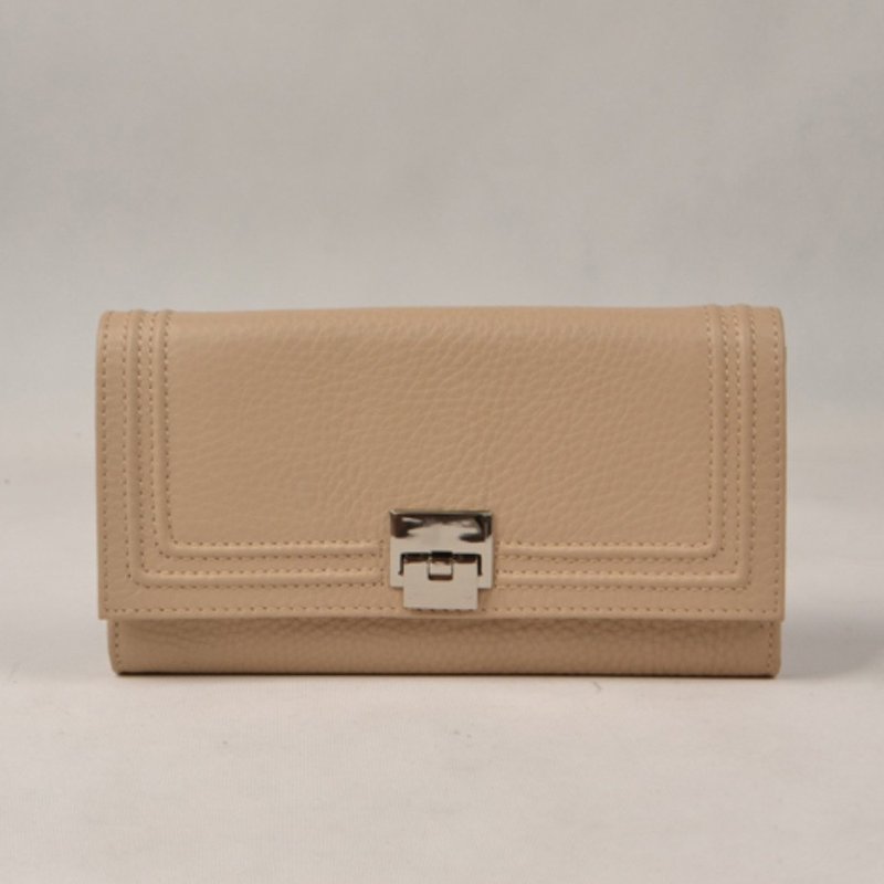 真皮插扣长夹钱包/大容量实用耐麿易清/皮夹/三色选择 - 皮夹/钱包 - 真皮 卡其色
