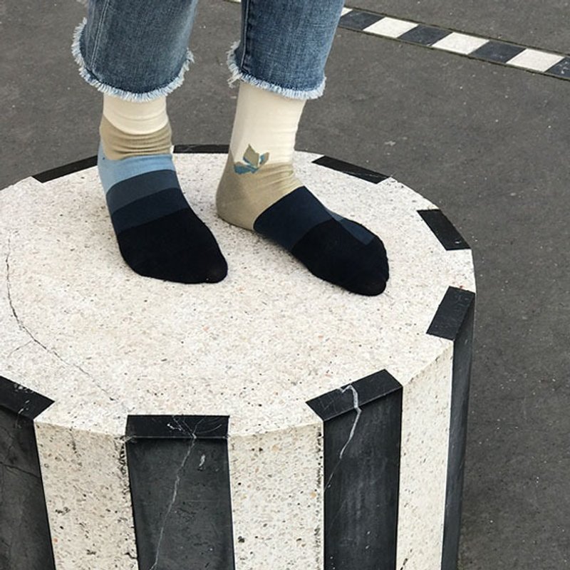 socks_sealine/ irregular / socks  / grid - 袜子 - 棉 蓝色