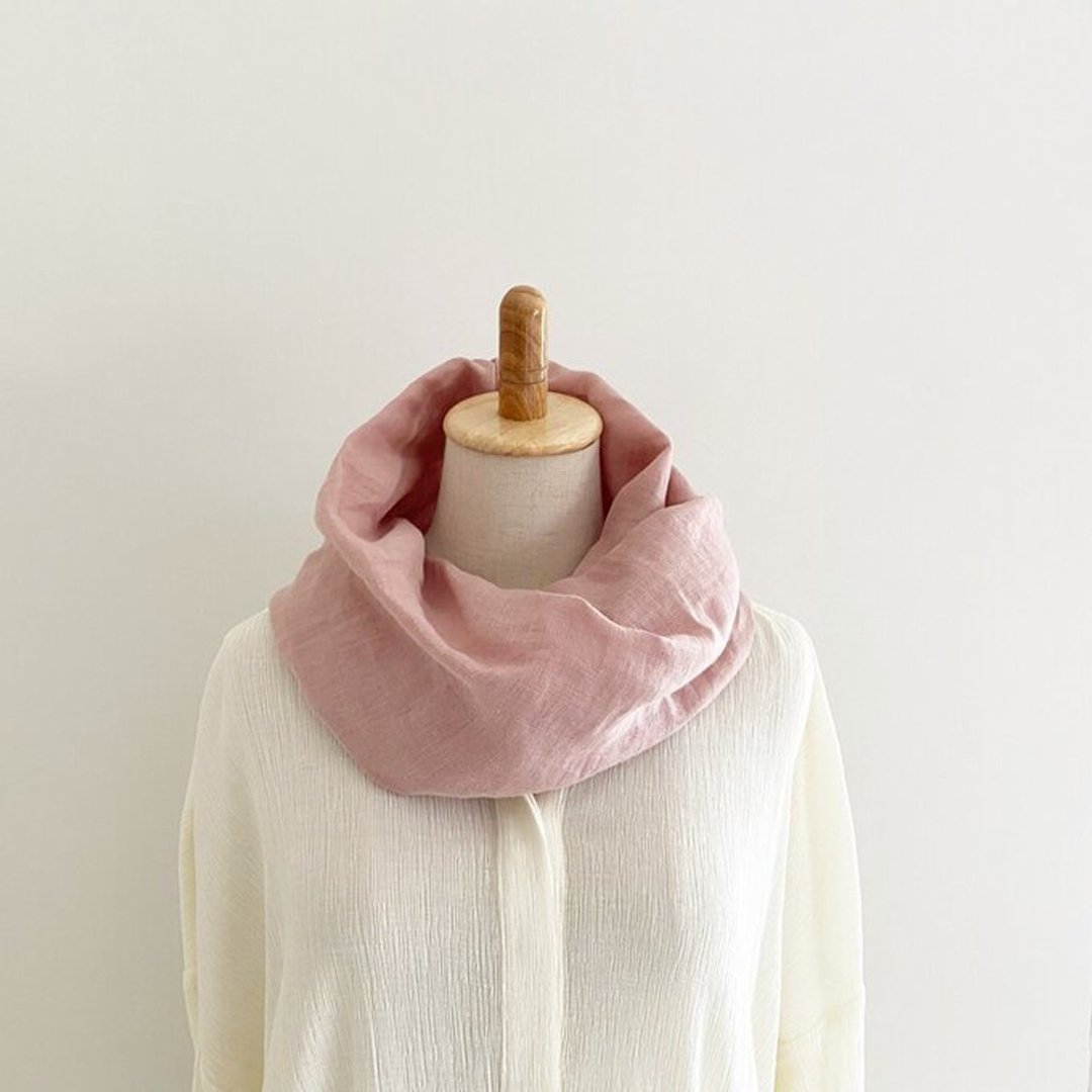 Soft and soft Linen snood dull pink Made in Japan - 围巾/披肩 - 棉 粉红色