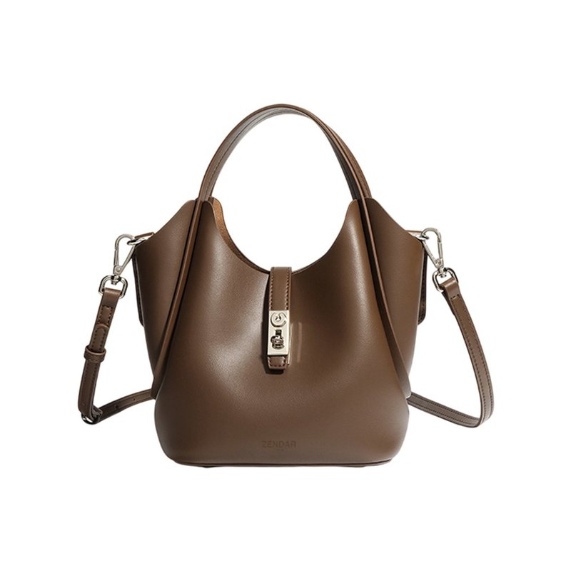 ZENDAR 限量1折  顶级小牛皮菜篮子肩背包含内包 全新专柜展示品 - 侧背包/斜挎包 - 真皮 咖啡色