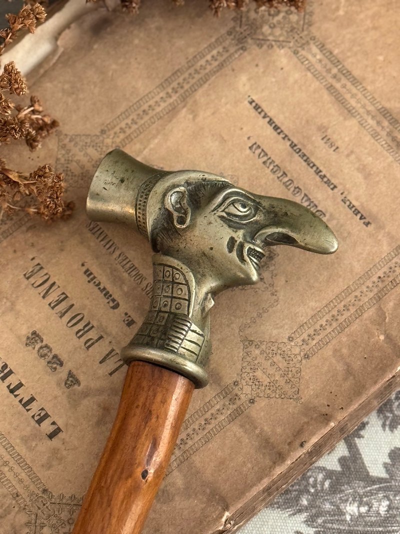 50063-古典法国青铜人形头像栗木拐杖 - 其他 - 木头 