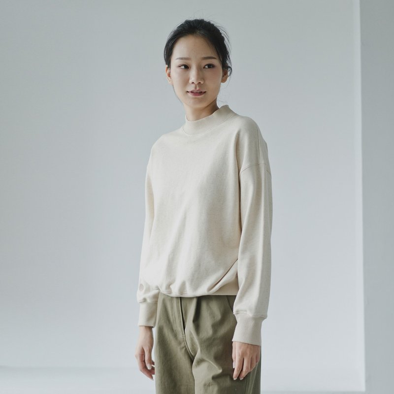 雜色寬松復古半高領衛衣 套頭衫大學T 刺繡葫芦SH180428 - 女装针织衫/毛衣 - 棉．麻 卡其色