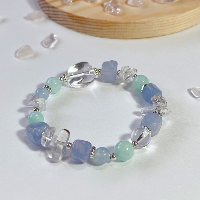 海蓝宝 白水晶 天河石 || 勇气 平稳情绪 净化 能量水晶手链 - 手链/手环 - 水晶 蓝色