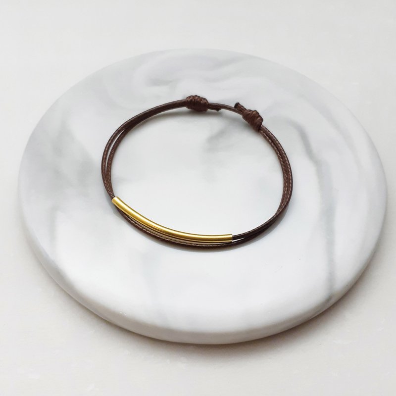 蜡线手环 黄铜弯管(细款) 蜡绳细线 - 手链/手环 - 其他材质 咖啡色