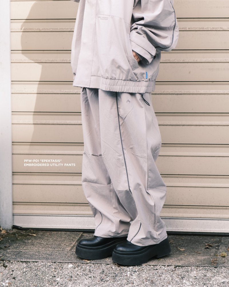 24AW PFW-P01 Epektasis Embroidered Utility Pants-灰色 - 女装长裤 - 防水材质 灰色
