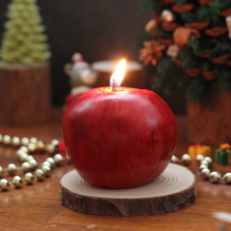 手作苹果香氛蜡烛(平安果) - 蜡烛/烛台 - 蜡 红色