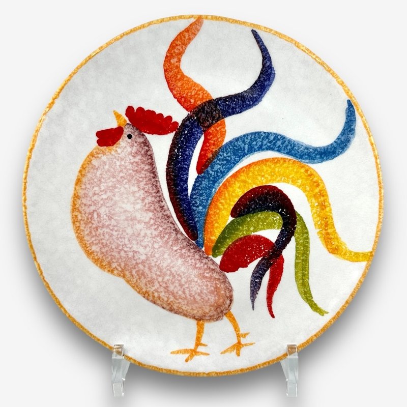 意大利手工陶-BNG幸运公鸡 浅圆盘22cm - 盘子/餐盘/盘架 - 陶 多色