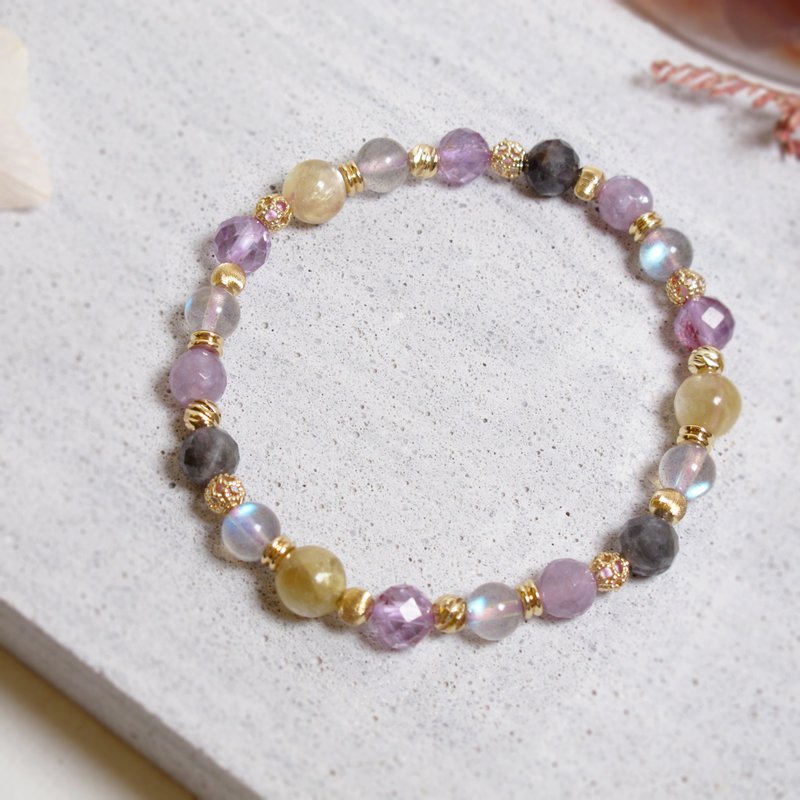 拉长石 黄金锂云母 紫锂云母 紫水晶 贵人 好运 手链 - 手链/手环 - 半宝石 紫色