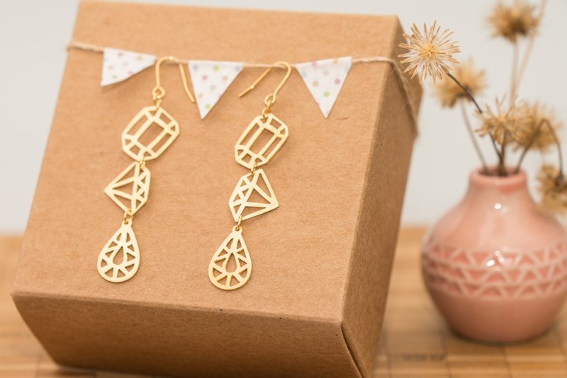 宝石缕空耳环 / 日制18K金 (可选耳针或耳夹) - 耳环/耳夹 - 贵金属 金色