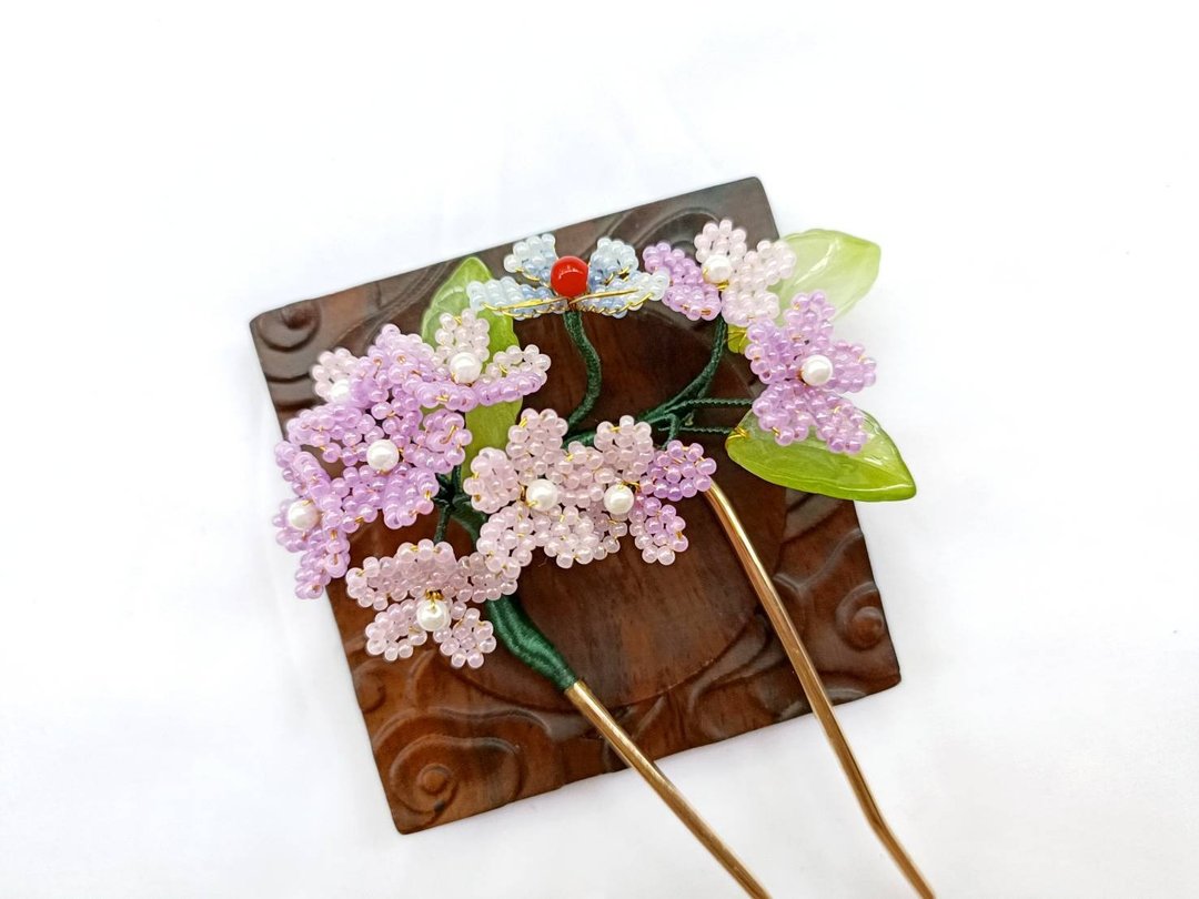 紫阳轻舞 紫色绣球花古风缉珠发梳发簪饰品配件 - 其他 - 其他材质 紫色