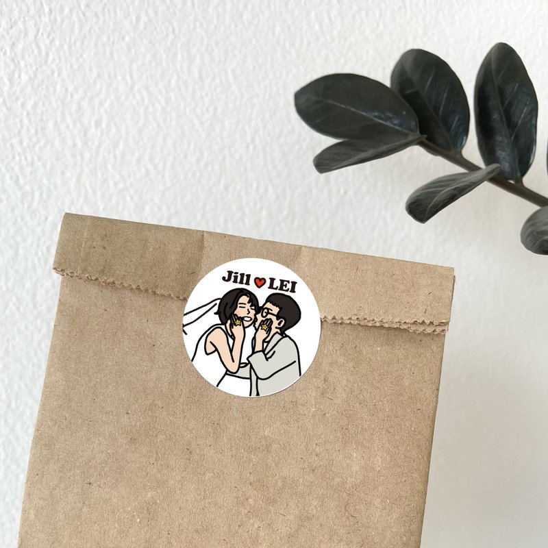【加购】似颜绘贴纸 婚礼小物 定制化圆形贴 3 x 3cm - 贴纸 - 纸 