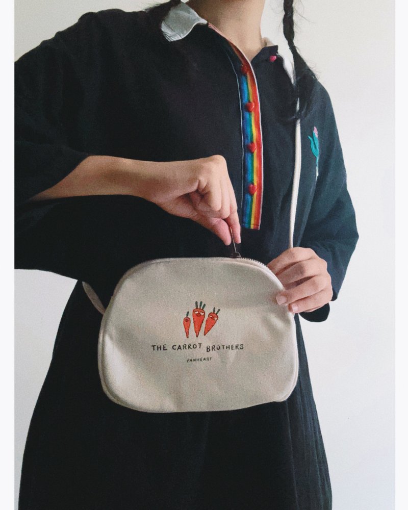 坏脾气系列/  细绳帆布包/ 背带长度可调整 - 侧背包/斜挎包 - 棉．麻 白色