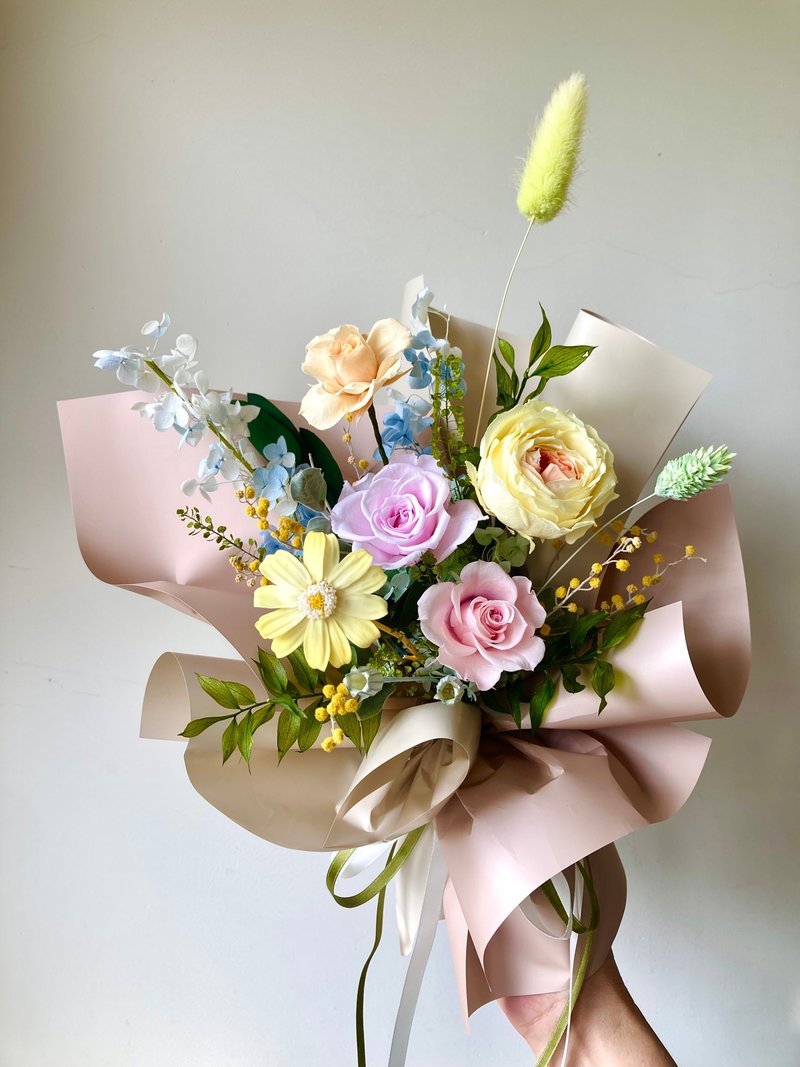 永生田园玫瑰花束。韩系多巴胺感。赛鲜花花束。求婚摄影配件 - 干燥花/捧花 - 植物．花 多色