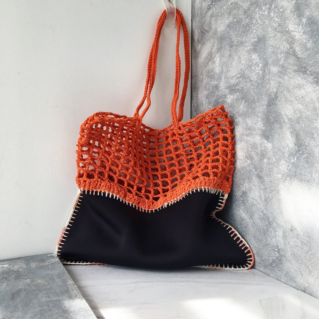 Orange-Black Gradie crochet bag - 手提包/手提袋 - 棉 黄色