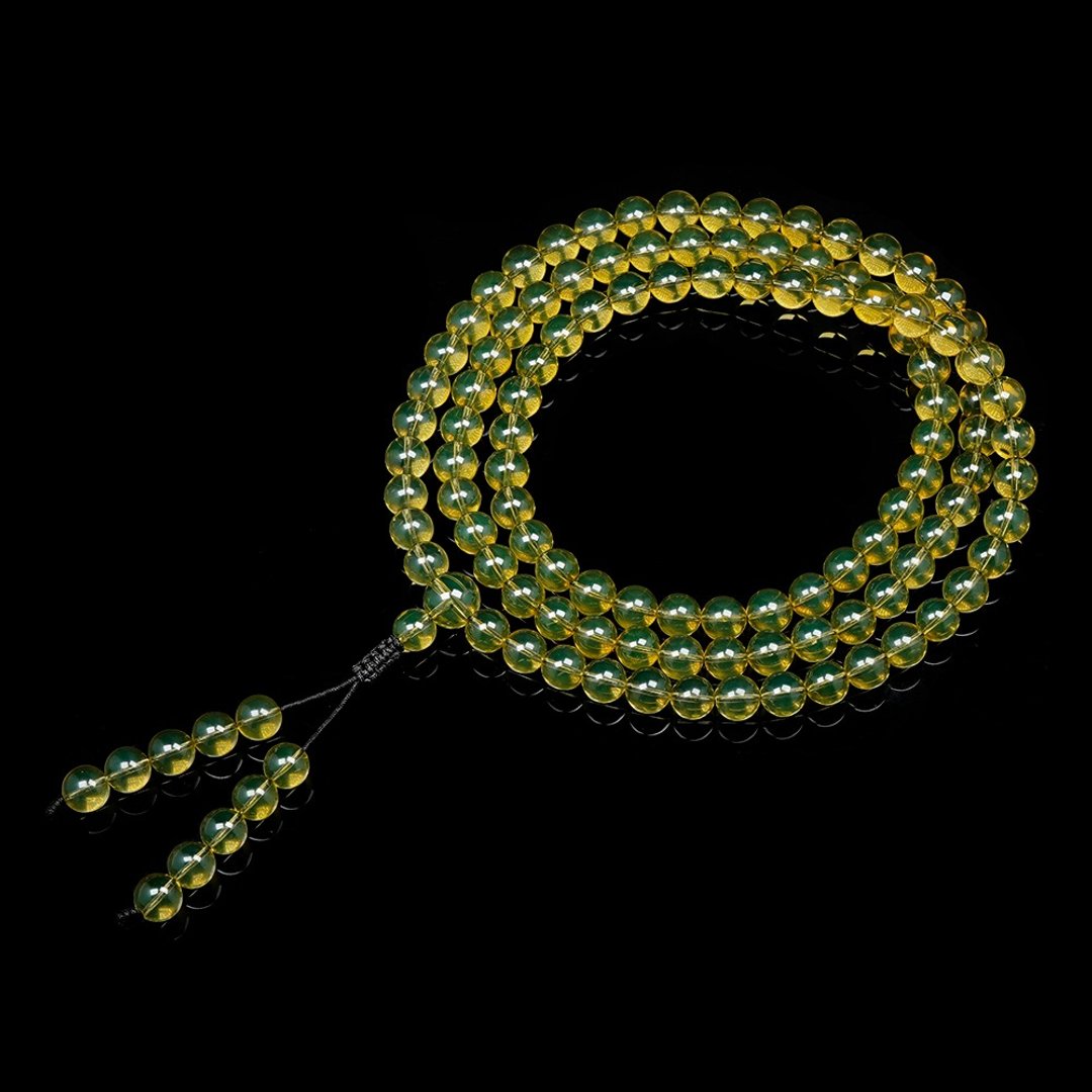 【正佳珠宝】琥珀蓝珀 高蓝超净水 7.8-8.2mm  蓝珀108颗念珠 - 手链/手环 - 半宝石 多色
