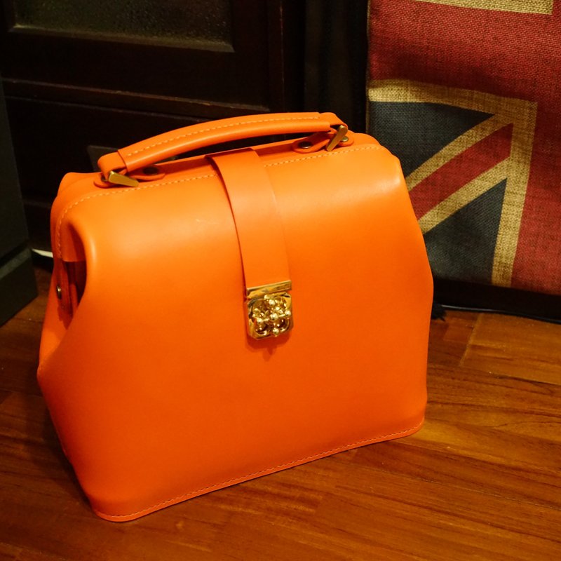 Guillaume 复古小医生包 附斜背带 手工 意大利植鞣革 - 手提包/手提袋 - 真皮 橘色