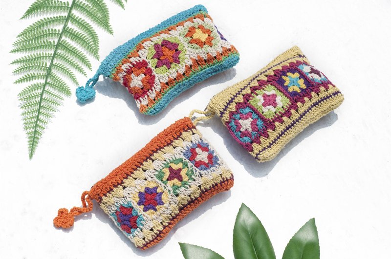手工棉麻钩织零钱包/收纳包/杂物包/耳机收纳袋/悠游卡套-法国花 - 零钱包 - 棉．麻 多色