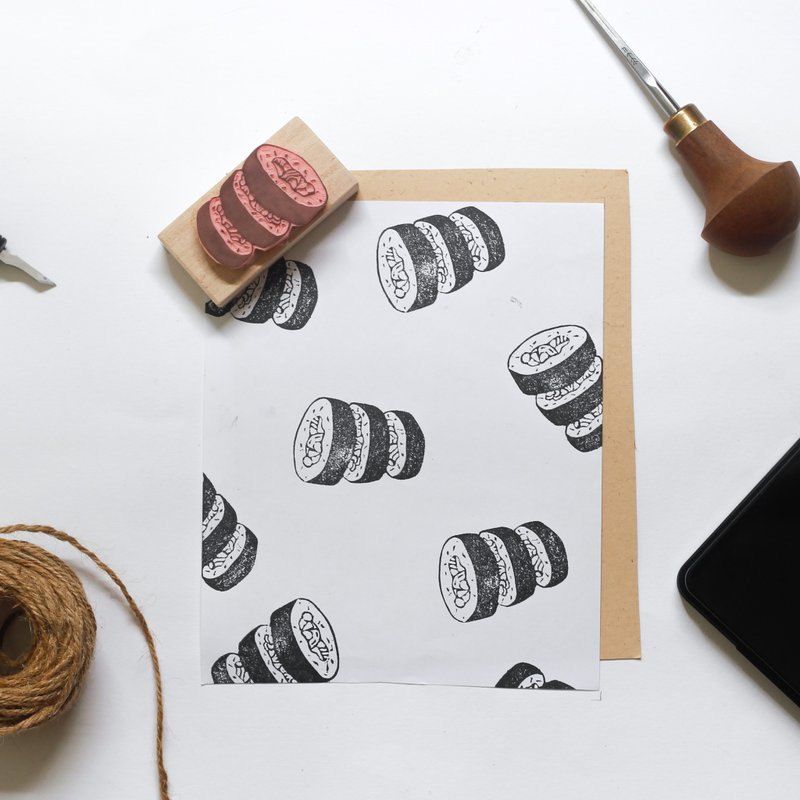 卷寿司－手刻橡皮章 - 印章/印台 - 橡胶 黑色