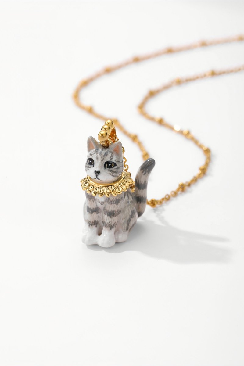 yunique BACKYARD喵喵短毛猫虎斑灰珐琅花圈项链 - 项链 - 珐琅 