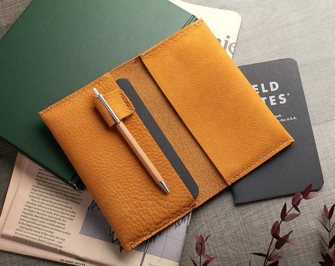 手工縫製 Field Notes book 牛皮套 - 书衣/书套 - 真皮 咖啡色
