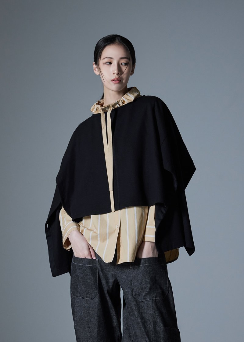 侧身开扣斗篷式外罩 - 女装针织衫/毛衣 - 羊毛 黑色