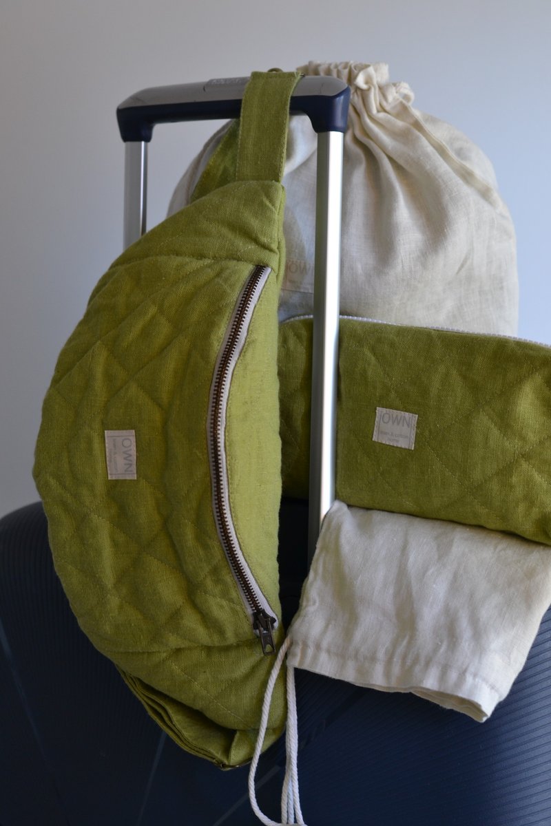 亚麻旅行必备套组 / 腰包 + 化妆包 + 收纳袋 - 侧背包/斜挎包 - 亚麻 