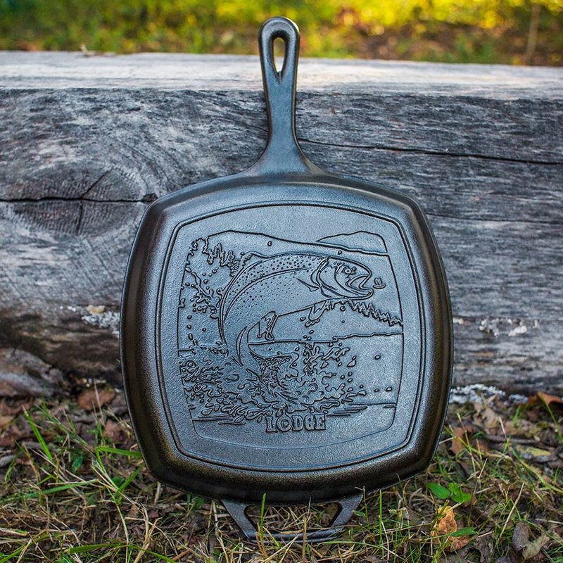 美国LODGE野生动物美国制方形铸铁横纹煎锅(鳟鱼)27cm L8SGPWLFI - 锅具/烤盘 - 其他金属 黑色