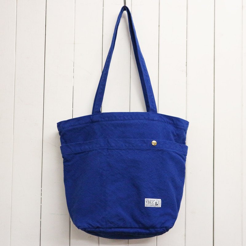 肩背拉链托特包【瑠璃】(VC-49) - 手提包/手提袋 - 棉．麻 蓝色