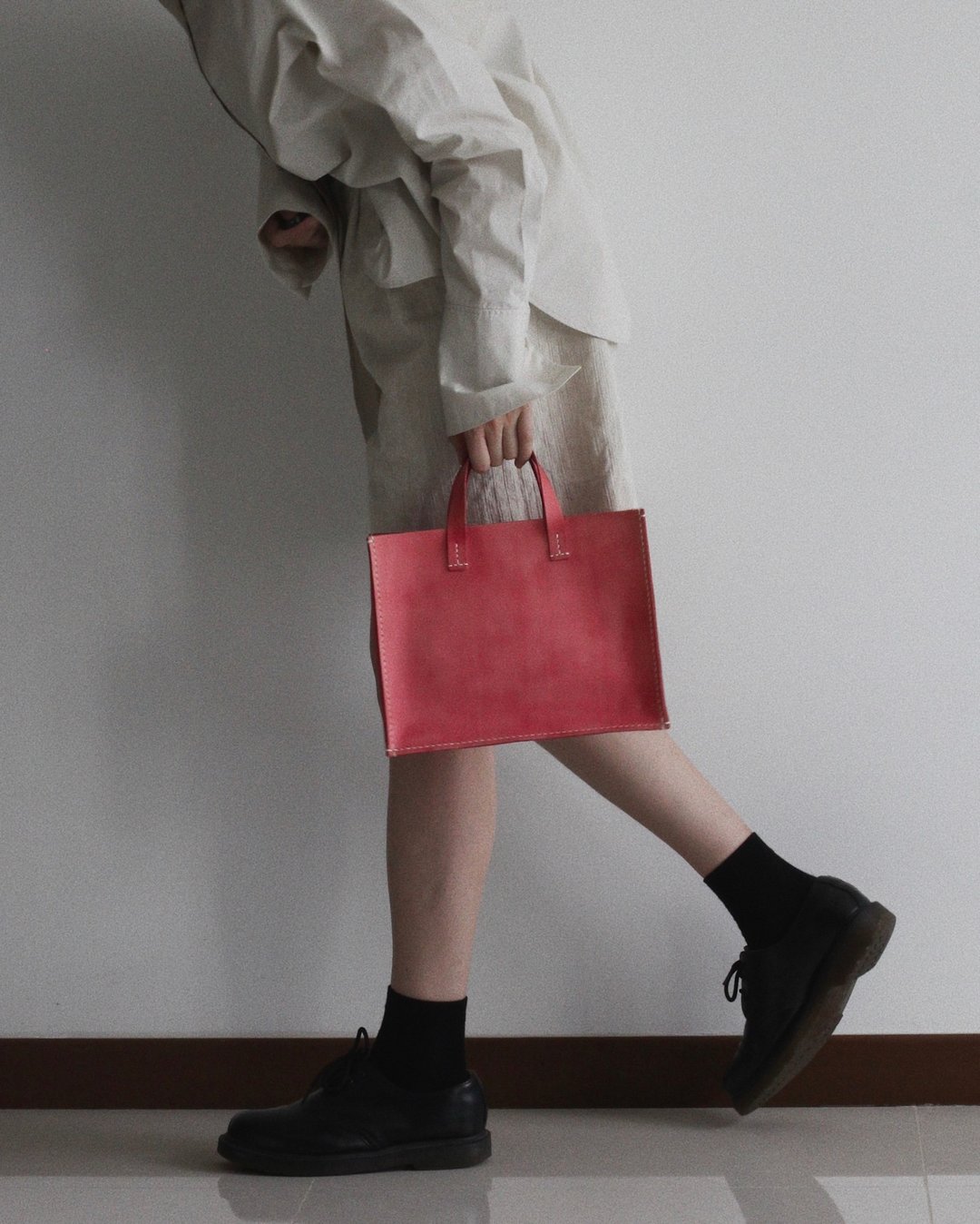 Two-Way Bag (S) - Pink, Grey - 手提包/手提袋 - 真皮 粉红色
