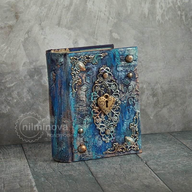 Blue gold notebook Small witchcraft book Mini magic journal Witch spell book BOS - 笔记本/手帐 - 环保材料 蓝色