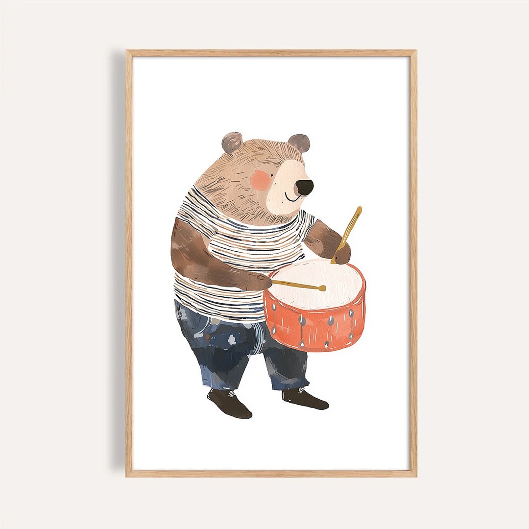 打鼓的小熊 Mr Bear on the Beat / 小熊恐龙三联画 / 挂画 海报 - 海报/装饰画/版画 - 纸 