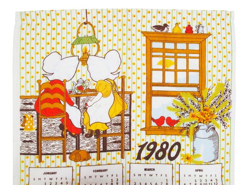 1980 美国早期布面月历 两小无猜 - 墙贴/壁贴 - 棉 白色