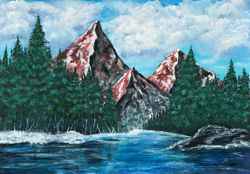 Red mountains. Mountain landscape. Gouache. - 墙贴/壁贴 - 纸 