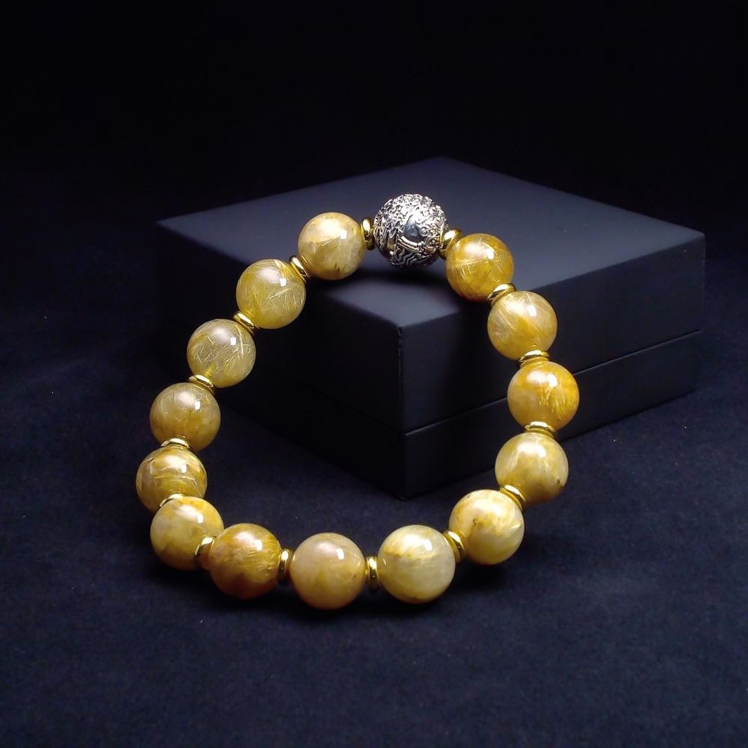 龙凤呈祥S925银15mm 钛晶圆珠14mm 男手链 QBR-00087B - 手链/手环 - 半宝石 