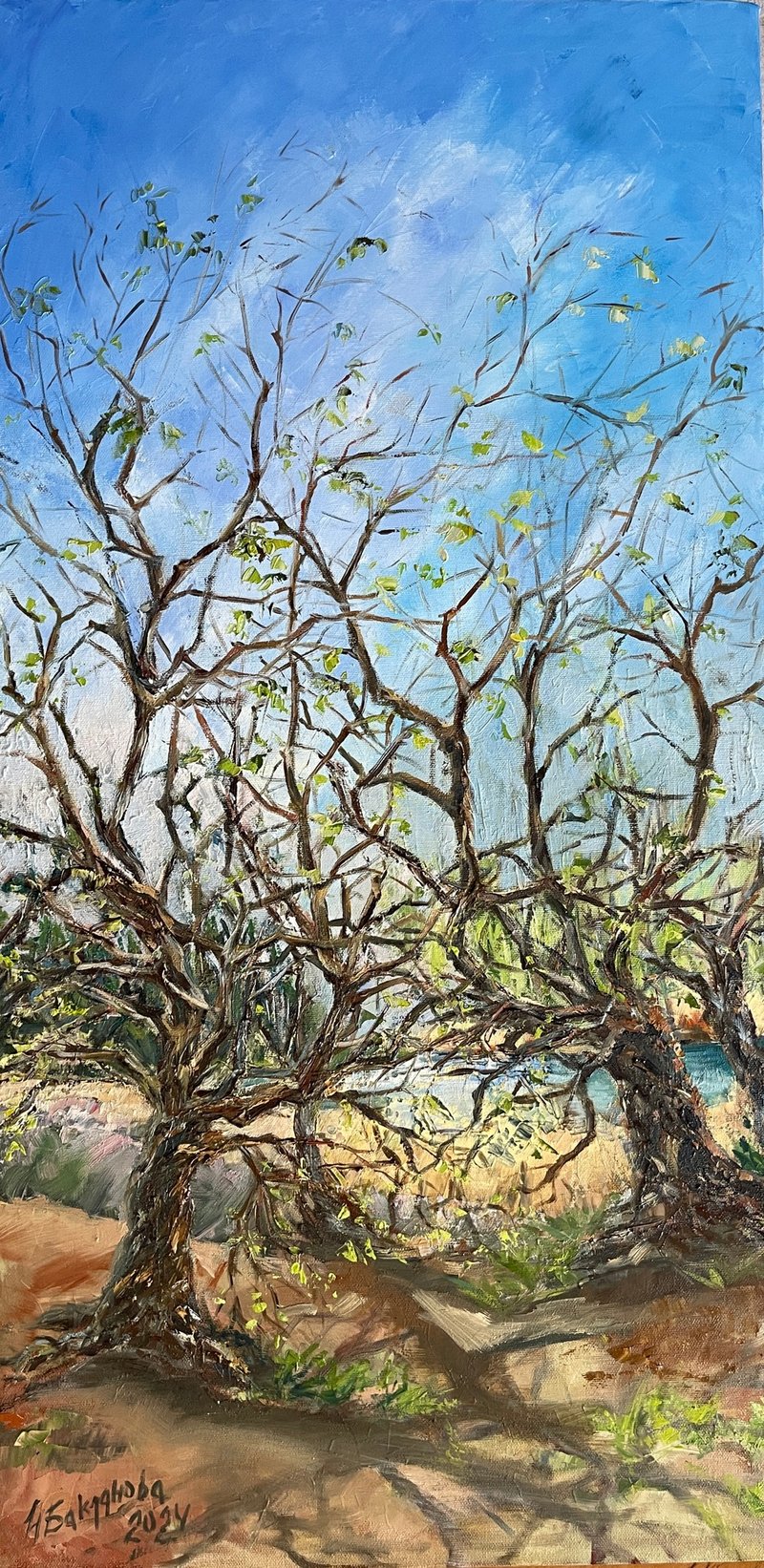 春季自然风景原画印象派壁画橡树场景 - 墙贴/壁贴 - 其他材质 蓝色