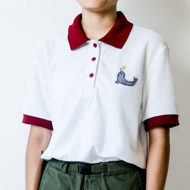 【换季特卖】哭泣的海豹 / 朴实版型的POLO衫 - 女装衬衫 - 棉．麻 白色