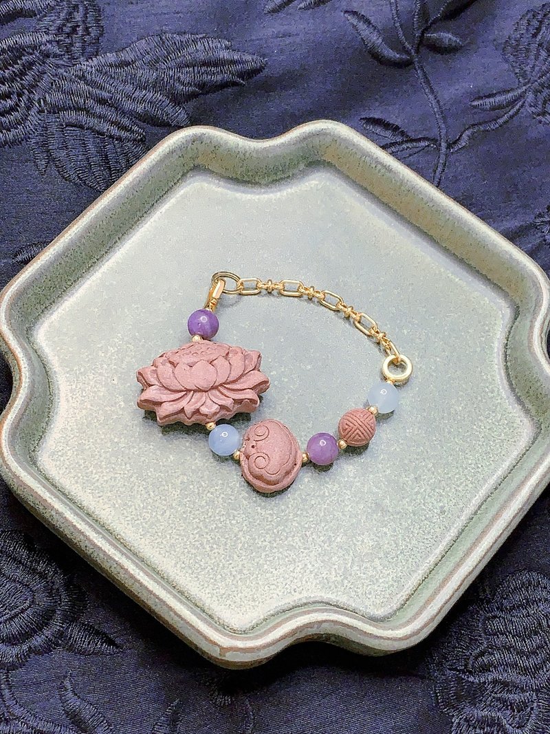 东方芯韵|碧玺能量香珠|热恋玫瑰香方|双面莲花+宝宝锁开运手链 - 手链/手环 - 植物．花 