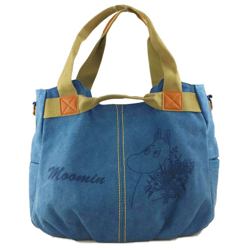 Moomin噜噜米授权-多功能手提包(蓝) - 侧背包/斜挎包 - 棉．麻 蓝色