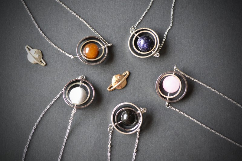 旋转星球。水晶/天然石 不锈钢项链 - 项链 - 水晶 黑色