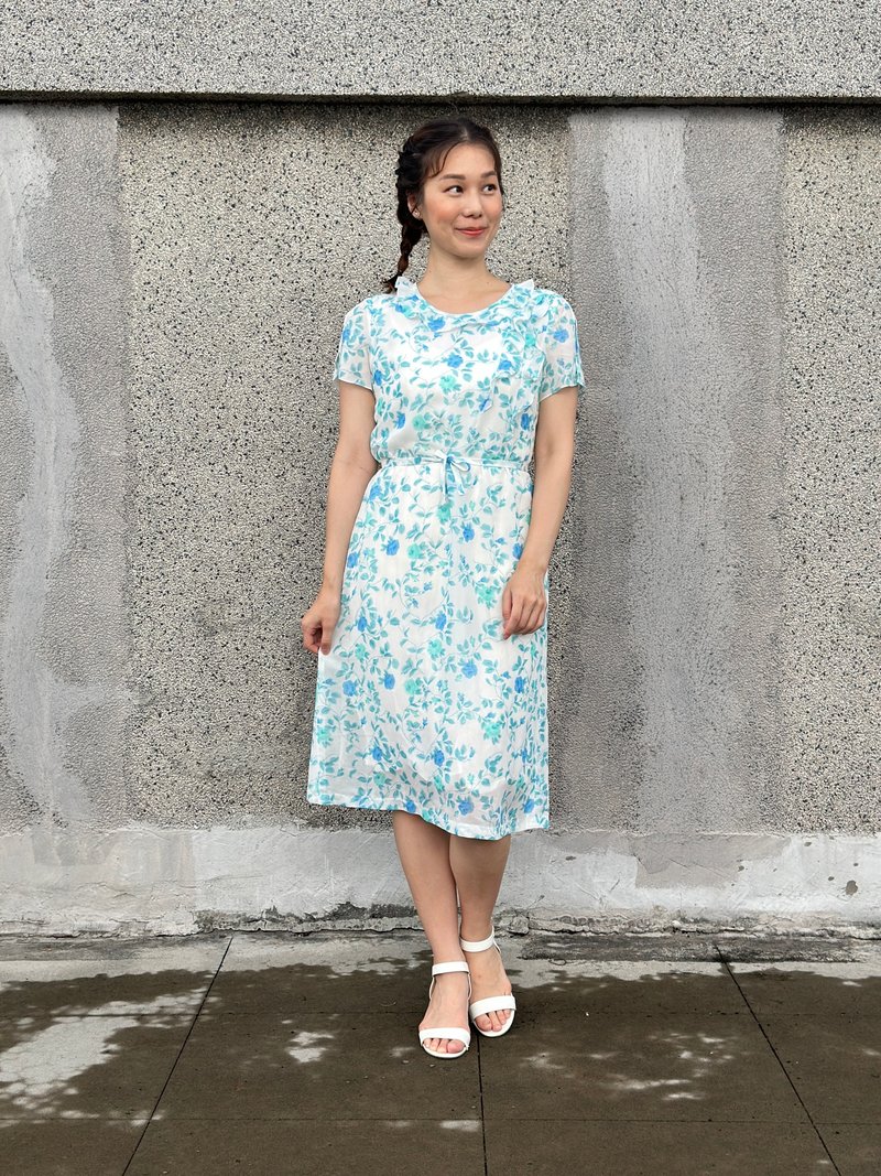 梦中的蓝玫瑰雪纺洋装 - 洋装/连衣裙 - 丝．绢 蓝色